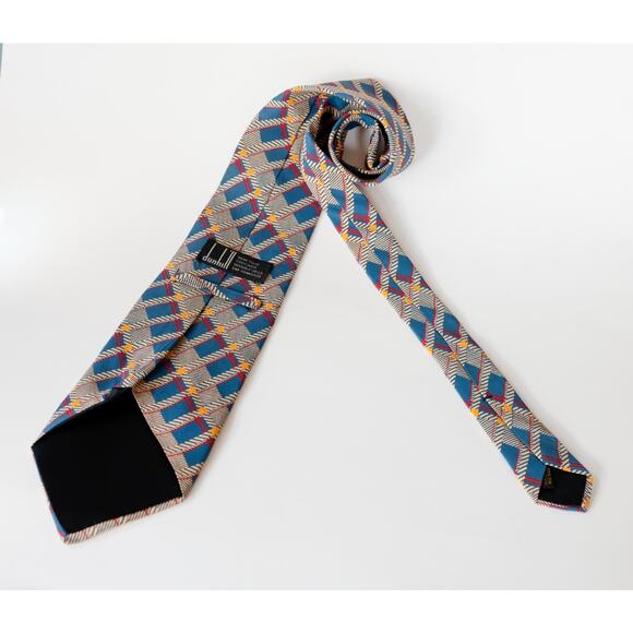 Vintage Dunhill Silk Argyle Striped Tie Luxury Wedding Preppy Business Corporate - Picture 9 of 15